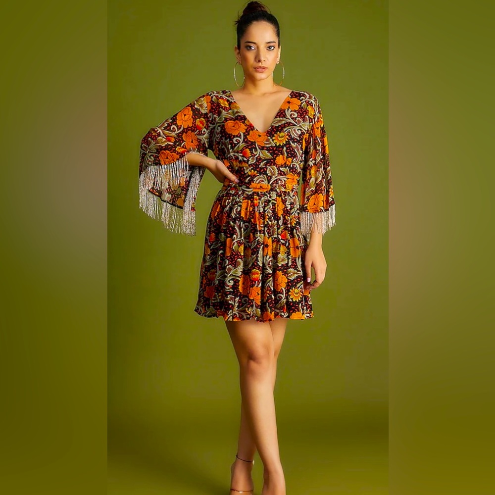 VERB by Pallavi Singhee Anthropologie Georgette Printed Mini Dress